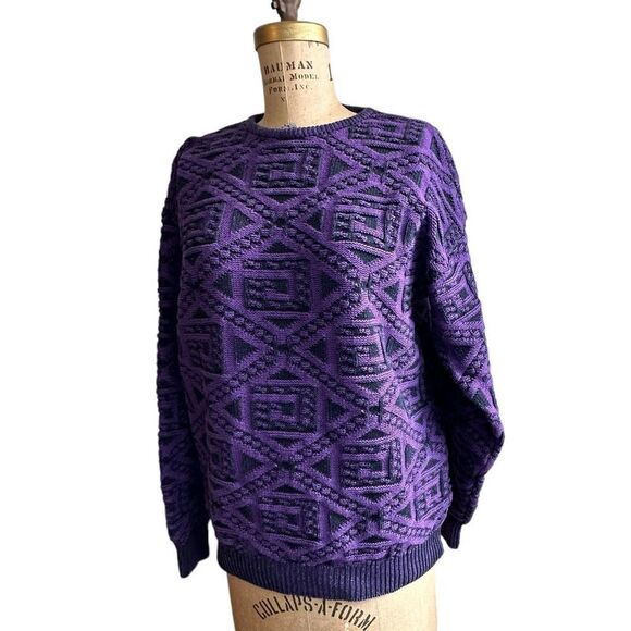 Purple and Black Geometric Pattern Christian de Parallax Cotton Sweater Size Sml - Picture 3 of 9